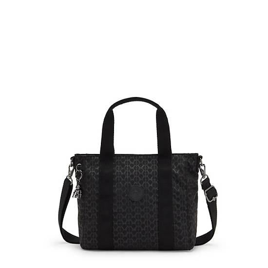 Asseni Mini Printed Tote Bag SIGNATURE BLACK EMBOSSED - 1