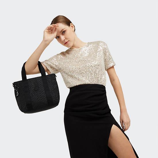 Asseni Mini Printed Tote Bag SIGNATURE BLACK EMBOSSED - 2